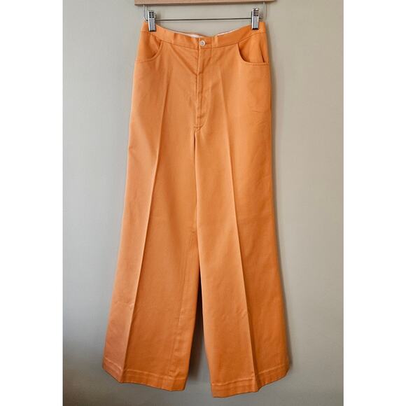 Vintage 70s Women's Wide Leg Pants, Size 0 / 00 Bright Orange High Rise - Picture 1 of 8